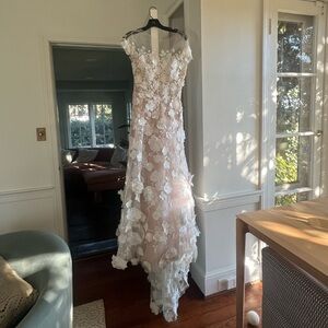 Mira Zwillinger wedding gown Floral Appliqué Illusion Off-Shoulder Gown